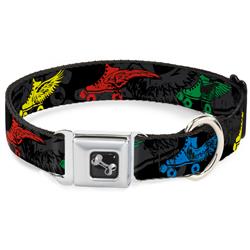 Dog Bone Black/Silver Seatbelt Buckle Collar - Roller Skates Black/Gray/Multi Color