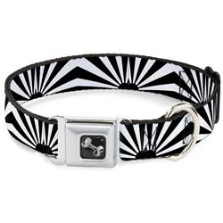 Dog Bone Black/Silver Seatbelt Buckle Collar - Rising Sun White/Black
