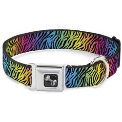 Dog Bone Black/Silver Seatbelt Buckle Collar - Zebra Rainbow Ombre