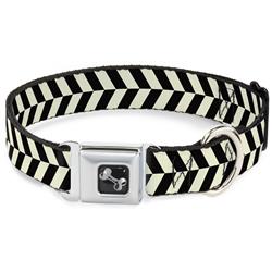 Dog Bone Black/Silver Seatbelt Buckle Collar - Rhombus Split Cream/Black