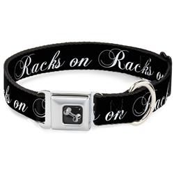 Dog Bone Black/Silver Seatbelt Buckle Collar - RACKS ON RACKS Black/White