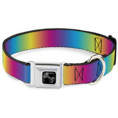 Dog Bone Black/Silver Seatbelt Buckle Collar - Rainbow Ombre