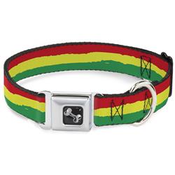 Dog Bone Black/Silver Seatbelt Buckle Collar - Rasta Stripes Painted Green/Yellow/Red