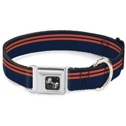 Dog Bone Black/Silver Seatbelt Buckle Collar - Racing Stripe Navy/Orange