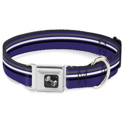 Dog Bone Black/Silver Seatbelt Buckle Collar - Racing Stripes Purple/Gray/White/Black