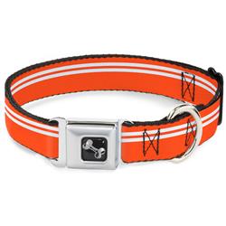 Dog Bone Black/Silver Seatbelt Buckle Collar - Racing Stripe Orange/White