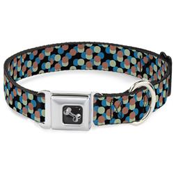 Dog Bone Black/Silver Seatbelt Buckle Collar - Polka Dots Stacked Black/Blue/Sage/Brown