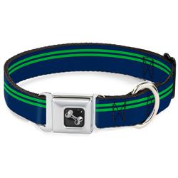 Dog Bone Black/Silver Seatbelt Buckle Collar - Racing Stripe Navy/Bright Green