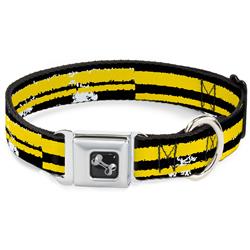 Dog Bone Black/Silver Seatbelt Buckle Collar - Racing Stripe2 Weathered Black/Yellow