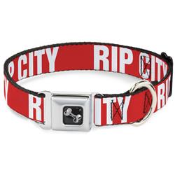 Dog Bone Black/Silver Seatbelt Buckle Collar - RIP CITY Red/White