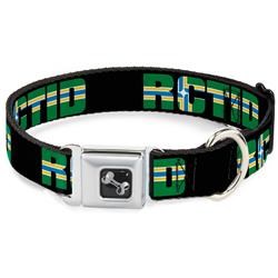 Dog Bone Black/Silver Seatbelt Buckle Collar - RCTID Black/Portland Flag
