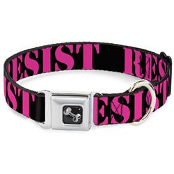 Dog Bone Black/Silver Seatbelt Buckle Collar - RESIST Stencil Black/Pink