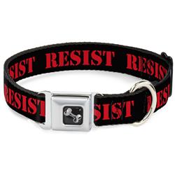 Dog Bone Black/Silver Seatbelt Buckle Collar - RESIST Stencil Black/Red
