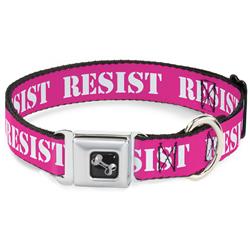 Dog Bone Black/Silver Seatbelt Buckle Collar - RESIST Stencil Pink/White