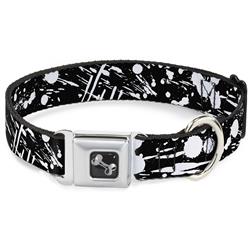 Dog Bone Black/Silver Seatbelt Buckle Collar - Splatter Black/White