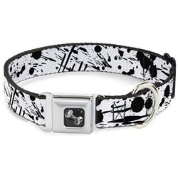 Dog Bone Black/Silver Seatbelt Buckle Collar - Splatter White/Black
