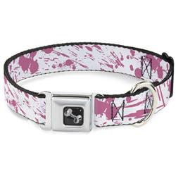 Dog Bone Black/Silver Seatbelt Buckle Collar - Splatter White/Pink