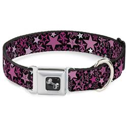 Dog Bone Black/Silver Seatbelt Buckle Collar - Stargazer Black/Pink