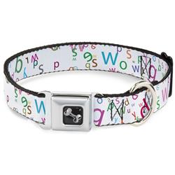 Dog Bone Black/Silver Seatbelt Buckle Collar - Stargazer White/Multi Color
