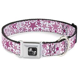 Dog Bone Black/Silver Seatbelt Buckle Collar - Stargazer White/Pink
