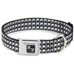 Dog Bone Black/Silver Seatbelt Buckle Collar - Studs