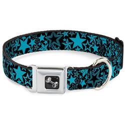 Dog Bone Black/Silver Seatbelt Buckle Collar - Stargazer Black/Blue