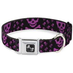 Dog Bone Black/Silver Seatbelt Buckle Collar - Skull w/Babies Black/Fuchsia