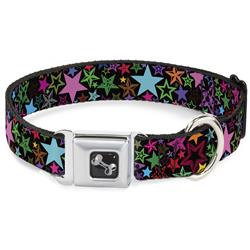 Dog Bone Black/Silver Seatbelt Buckle Collar - Stargazer Black/Multi Color