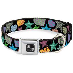 Dog Bone Black/Silver Seatbelt Buckle Collar - Stars-In Hearts-In Stars Black/Multi