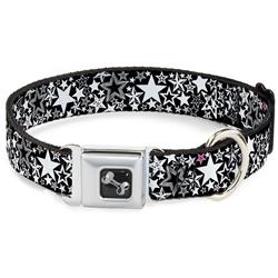 Dog Bone Black/Silver Seatbelt Buckle Collar - Stargazer Black/White