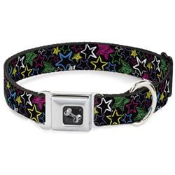 Dog Bone Black/Silver Seatbelt Buckle Collar - Sketch Stars Black/Multi Color