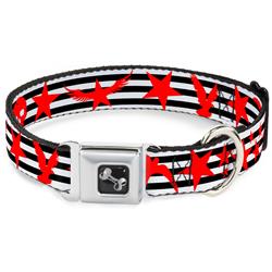 Dog Bone Black/Silver Seatbelt Buckle Collar - Stripes & Stars Black/White/Red