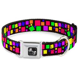 Dog Bone Black/Silver Seatbelt Buckle Collar - Squares Black/Multi Color