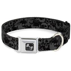 Dog Bone Black/Silver Seatbelt Buckle Collar - Skull Pile Black/Gray