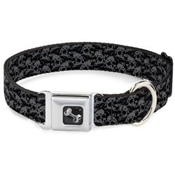 Dog Bone Black/Silver Seatbelt Buckle Collar - Skull Yard Black/Gray