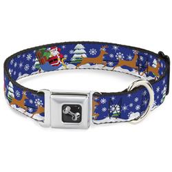 Dog Bone Black/Silver Seatbelt Buckle Collar - Santa & Reindeers