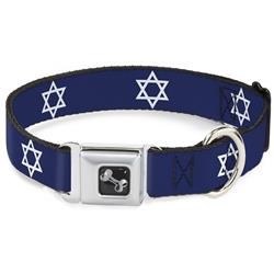 Dog Bone Black/Silver Seatbelt Buckle Collar - Star of David