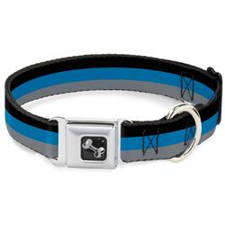 Dog Bone Black/Silver Seatbelt Buckle Collar - Stripes Black/Turquoise/Gray