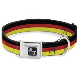 Dog Bone Black/Silver Seatbelt Buckle Collar - Stripes Black/Red/Yellow