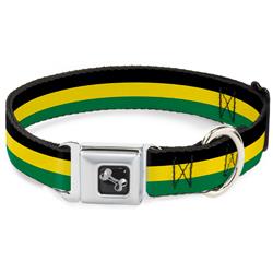 Dog Bone Black/Silver Seatbelt Buckle Collar - Stripes Black/Yellow/Green