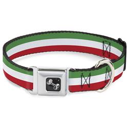 Dog Bone Black/Silver Seatbelt Buckle Collar - Stripes Green/White/Red