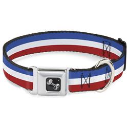 Dog Bone Black/Silver Seatbelt Buckle Collar - Stripes Blue/White/Red