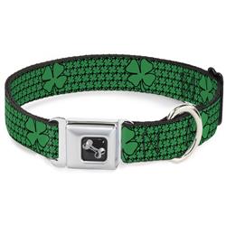 Dog Bone Black/Silver Seatbelt Buckle Collar - St. Pat's Clovers/Green