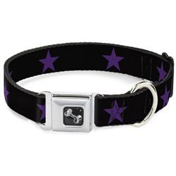 Dog Bone Black/Silver Seatbelt Buckle Collar - Star Black/Purple