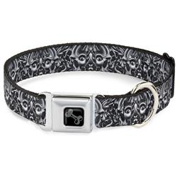 Dog Bone Black/Silver Seatbelt Buckle Collar - Sleeve Skulls Black/Gray