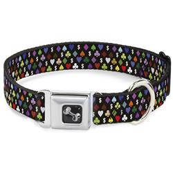 Dog Bone Black/Silver Seatbelt Buckle Collar - Suits $$$ Black/Multi Color
