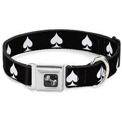 Dog Bone Black/Silver Seatbelt Buckle Collar - Spade Black/White