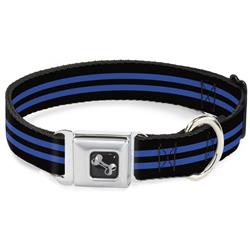 Dog Bone Black/Silver Seatbelt Buckle Collar - Stripe Black/Blue