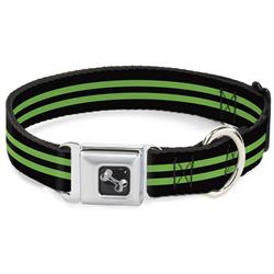 Dog Bone Black/Silver Seatbelt Buckle Collar - Stripe Black/Green