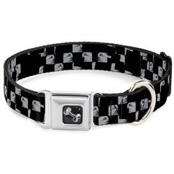 Dog Bone Black/Silver Seatbelt Buckle Collar - Scribble Checker Black/White